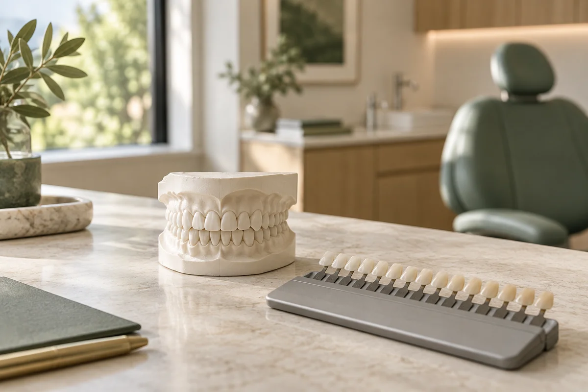 Modelo odontológico em uma mesa de planejamento